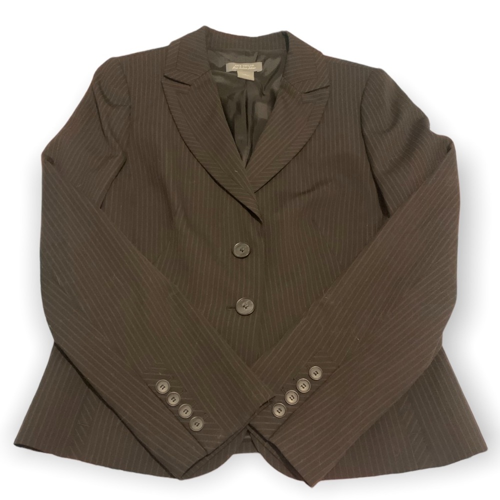 Ann Taylor Fine Italian Fabric Blazer Women’s Sz 6 Gray 2-Button Striped Jacket